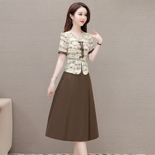 夏款中长款印花假两件修身洋气连衣裙QYM-XQD-5B2477-L 商品图1