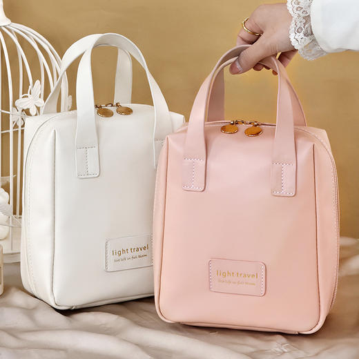 买一送一【小小身材大大空间！贝壳手提化妆包】高级奶油感皮质 防污、耐脏，水渍不渗透，双向大开口设计 拿取超方便！便携式化妆品收纳包洗漱化妆袋Y 商品图2