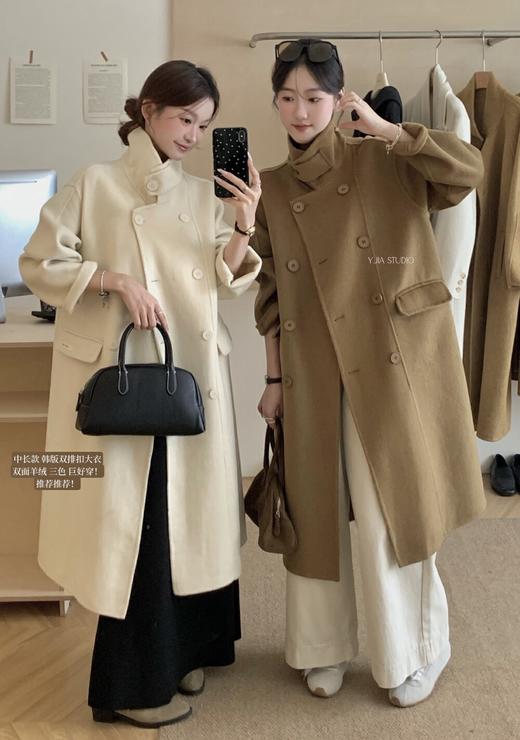 【GZ】无忧购休闲简约宽松过膝长款立领开叉羊毛大衣55008（截单后7天发货) 商品图0