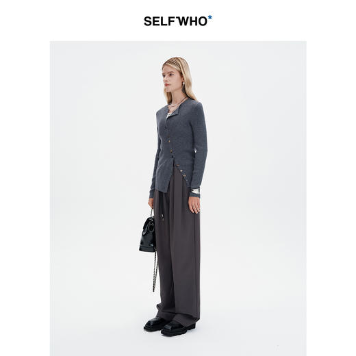 SELFWHO灰色羊毛混纺休闲裤女款秋季2024新款设计感直筒阔腿西裤 商品图1
