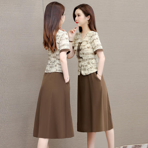 夏款中长款印花假两件修身洋气连衣裙QYM-XQD-5B2477-L 商品图2