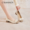 千百度双C拥抱粗跟浅口单鞋女秋季拼接真皮小香风晚晚鞋A24462628 商品缩略图0