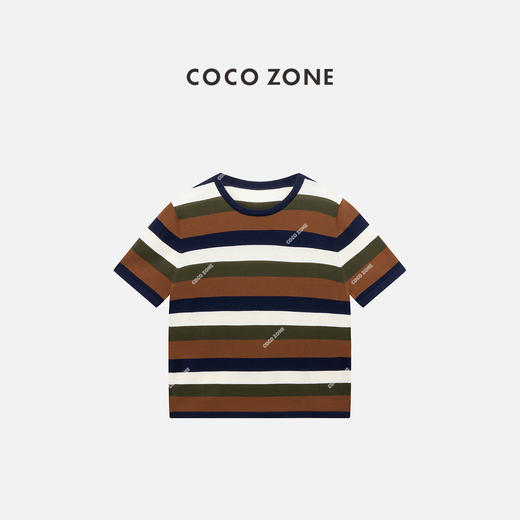 COCO ZONE 条纹撞色短袖针织衫百搭显瘦圆领上衣CC1C1633 商品图0