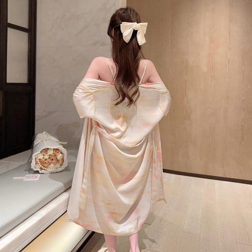 【仙气飘飘！性感蕾丝吊带连衣裙】轻盈亲肤，自带胸垫，免穿文胸内衣！睡衣女夏季冰丝薄款睡裙睡袍两件套外穿家居服套装 商品图4