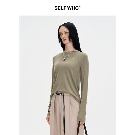 SELFWHO天然绵羊毛针织衫打底衫女秋季2024新款圆领纯色内搭上衣 商品图1