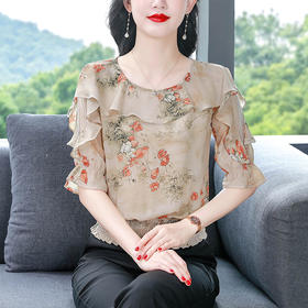 七分袖碎花衬衫妈妈装大码遮肚K-A83N9082