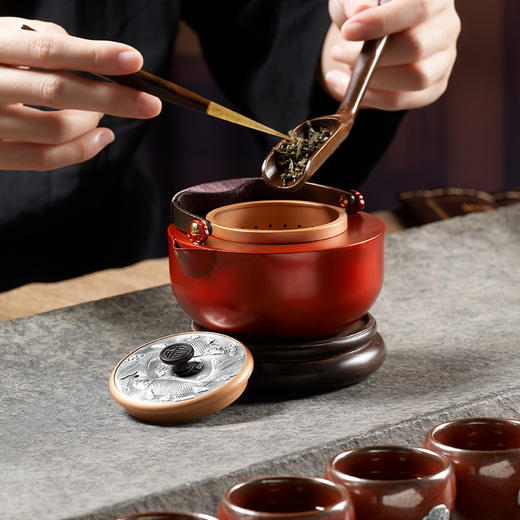 《有福同享》双大师监制 紫铜 足银 檀木 建盏 众宝荟萃 实用 收藏 礼赠 茶壶 茶具 商品图2