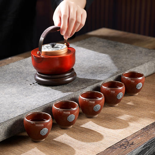 《有福同享》双大师监制 紫铜 足银 檀木 建盏 众宝荟萃 实用 收藏 礼赠 茶壶 茶具 商品图6