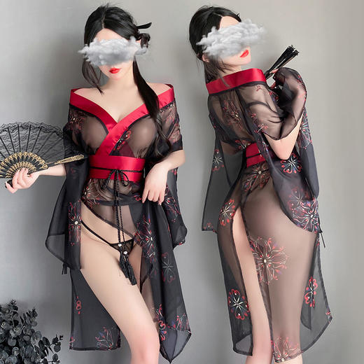 霏慕 日式魅影印花和服套装古风睡衣床上战袍性感情趣内衣夫妻刺激制服性感浴睡袍6628 均码 商品图3