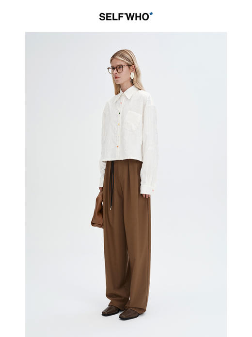 SELFWHO棕色羊毛混纺休闲裤西裤女秋2024新款通勤宽松显瘦直筒裤 商品图1