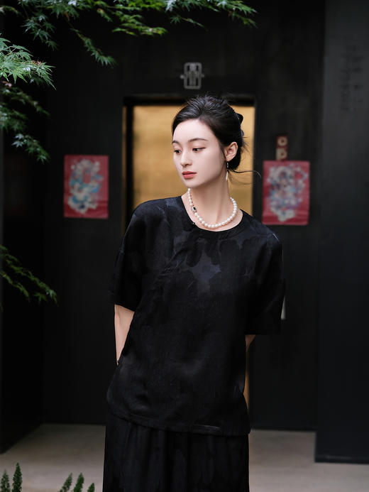 盛唐婧 |真丝冠乐皱烟墨上衣 商品图0