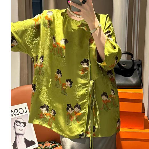 KDS-2513新中式国风人丝香云纱小唐人印花上衣南油高端女装夏季宽松T恤 商品图1