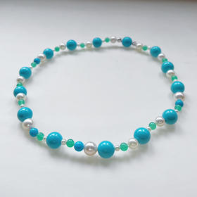 BY EVITA系列 INFINITY 18K镶钻石、天然松石、玉髓和AKOYA珍珠 项链