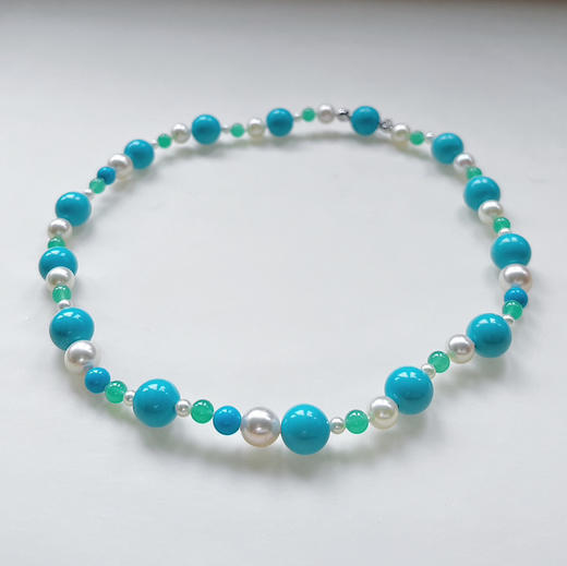 BY EVITA系列 INFINITY 18K镶钻石、天然松石、玉髓和AKOYA珍珠 项链 商品图0