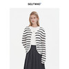 SELFWHO纯手工纯棉黑白条纹针织开衫女秋季2024新款法式慵懒上衣 商品缩略图0