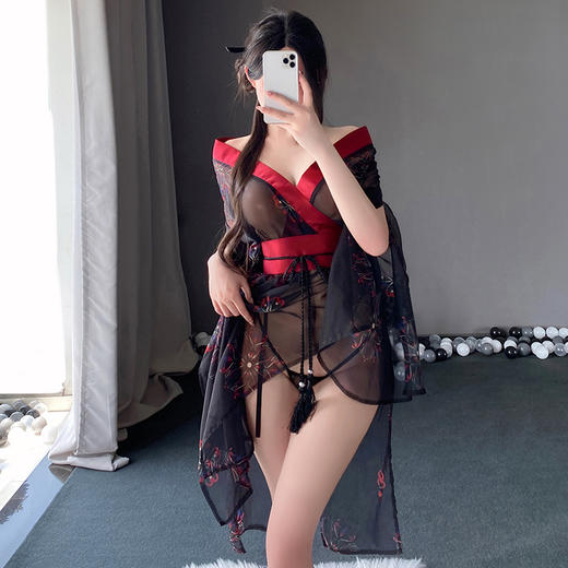 霏慕 日式魅影印花和服套装古风睡衣床上战袍性感情趣内衣夫妻刺激制服性感浴睡袍6628 均码 商品图5
