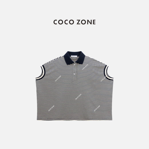 COCO ZONE 100棉条纹polo领宽版短袖T恤CC2C1258 商品图0