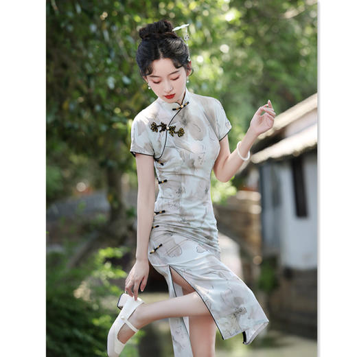 苏杭民族风弹力网纱短袖旗袍2024夏季新款复古国风少女款中长旗袍SYK396021 商品图2