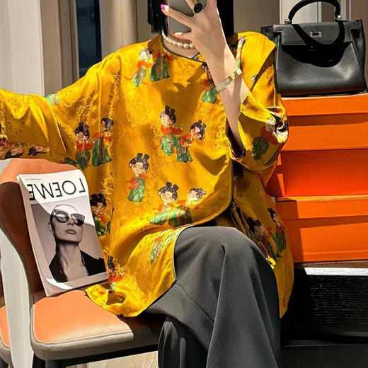 KDS-2513新中式国风人丝香云纱小唐人印花上衣南油高端女装夏季宽松T恤 商品图2