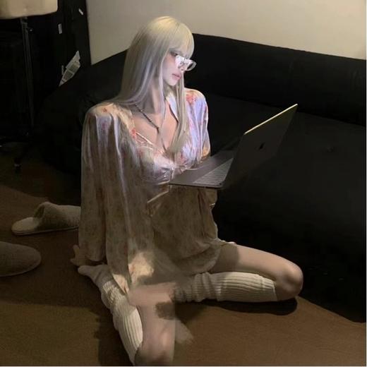 【超美❗️纯欲风性感蕾丝吊带】轻盈亲肤，仙气飘飘睡衣女冰丝薄款睡裙睡袍丝绸新款家居服套装 商品图4