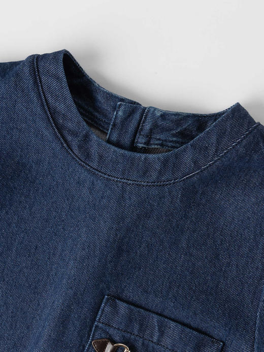 COCO ZONE 棉莱赛尔混纺时尚圆领短袖牛仔连衣裙CC1B1521 商品图5