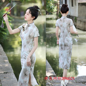 苏杭民族风弹力网纱短袖旗袍2024夏季新款复古国风少女款中长旗袍SYK396021