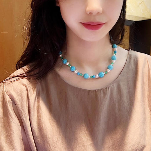 BY EVITA系列 INFINITY 18K镶钻石、天然松石、玉髓和AKOYA珍珠 项链 商品图2