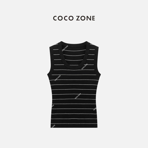 COCO ZONE 夏季U领条纹针织背心显瘦百搭无袖上衣CC2B0878 商品图0
