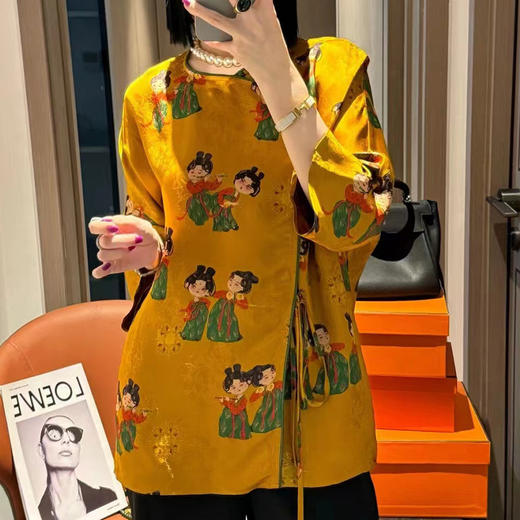 KDS-2513新中式国风人丝香云纱小唐人印花上衣南油高端女装夏季宽松T恤 商品图3