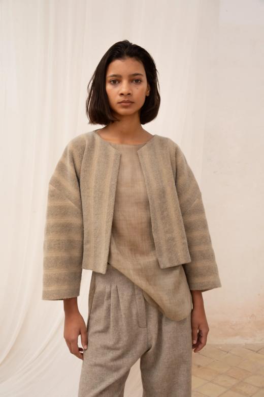 Cortana 混色条纹POSTAL初剪羊毛短夹克 商品图3