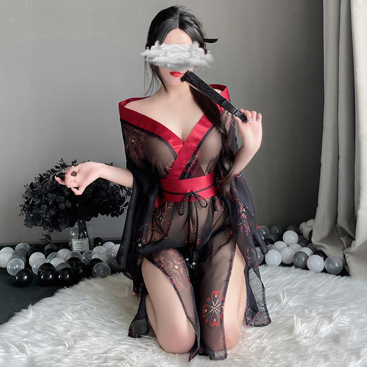 霏慕 日式魅影印花和服套装古风睡衣床上战袍性感情趣内衣夫妻刺激制服性感浴睡袍6628 均码 商品图8