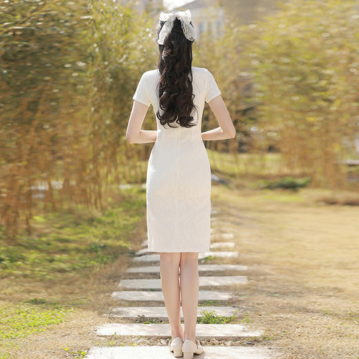 改良旗袍夏季年轻款小个子短款白色CCG8479 商品图2