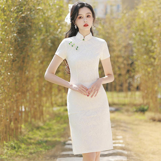 改良旗袍夏季年轻款小个子短款白色CCG8479 商品图1