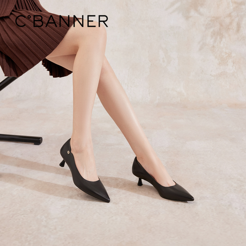 【静音系列】千百度小猫跟高跟鞋女秋季裸色浅口尖头单鞋A24482912