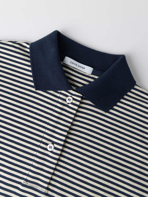 COCO ZONE 100棉条纹polo领宽版短袖T恤CC2C1258 商品图5