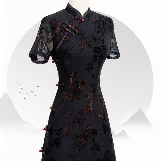 夏黑色旗袍新款年轻款，高端气质少女修身改良小个子KK2821 商品图0