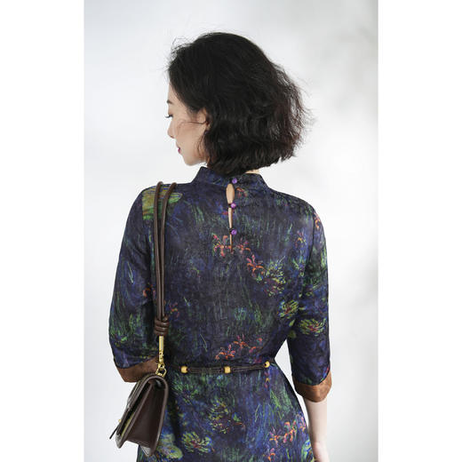 西子/【莫奈花园】桑蚕丝花罗油墨重彩复古连衣裙带腰带/CQLL359 商品图3