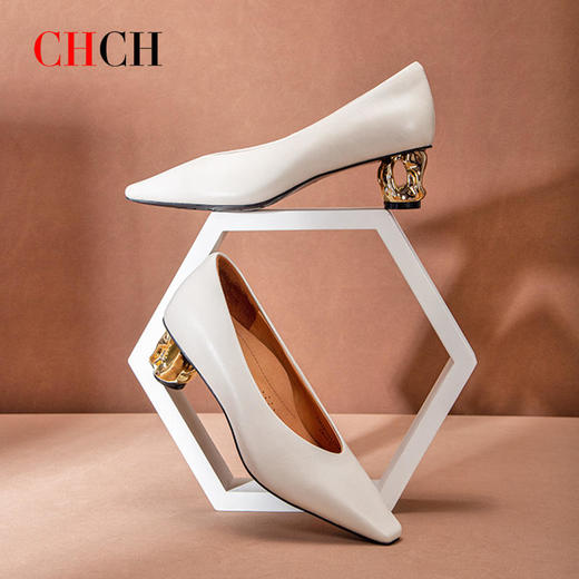 CHCH2024春夏舒适羊皮女式浅口单鞋平衡鞋CM2B5051 商品图3