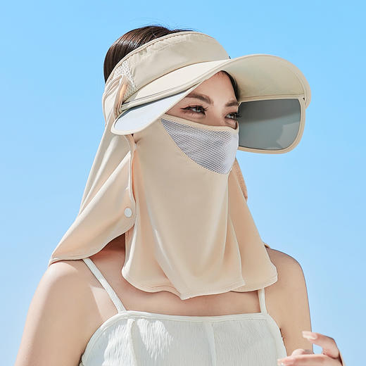 【一顶帽子！三重体验】空顶防晒帽女夏季户外骑车遮脸防紫外线遮阳帽防晒面罩大檐太阳帽，一体防晒设计，加大帽檐，修饰脸型。ry 商品图4