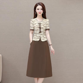 夏款中长款印花假两件修身洋气连衣裙QYM-XQD-5B2477-L