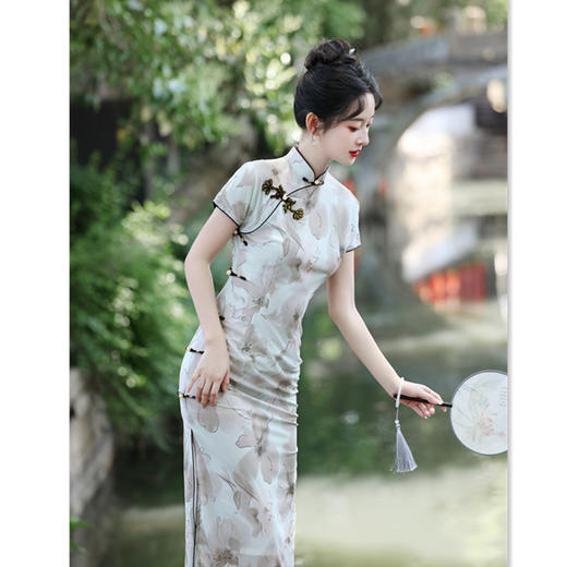 苏杭民族风弹力网纱短袖旗袍2024夏季新款复古国风少女款中长旗袍SYK396021 商品图1
