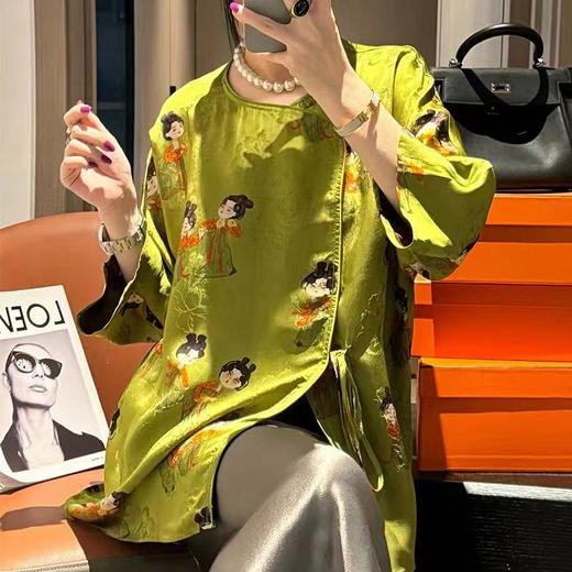 KDS-2513新中式国风人丝香云纱小唐人印花上衣南油高端女装夏季宽松T恤 商品图0