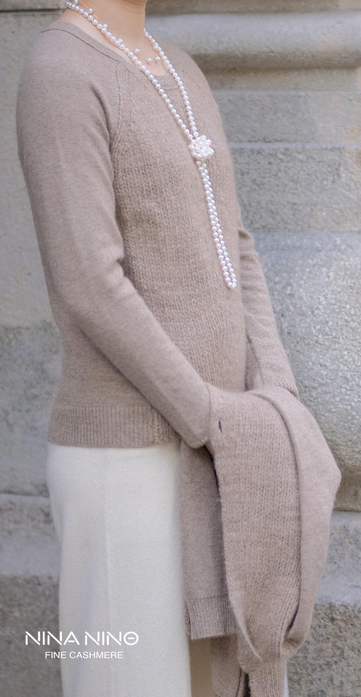 手工捻纱圆领羊绒套衫 商品图0