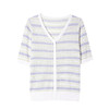 CC-JY-1156夏季V领冰丝短袖t恤女2024新款洋气薄款条纹拼色针织体恤遮肉上衣 商品缩略图4