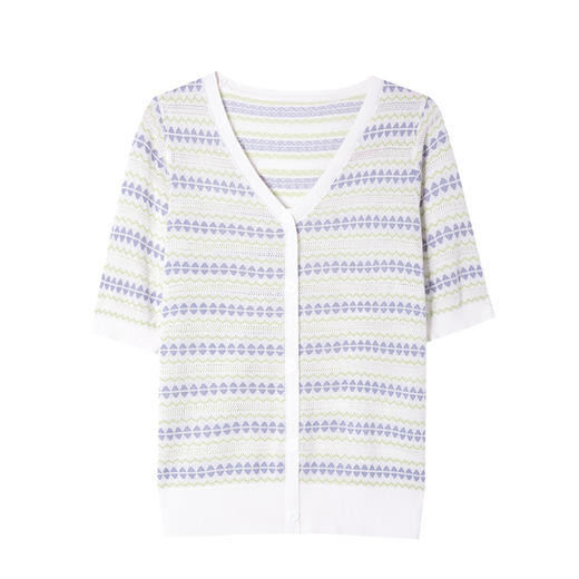 CC-JY-1156夏季V领冰丝短袖t恤女2024新款洋气薄款条纹拼色针织体恤遮肉上衣 商品图4