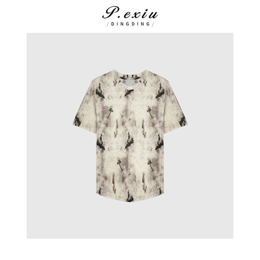 03-5潘依绣丁丁宠粉PanYiXiu/潘依绣【淡墨彩棠】水墨晕染轻薄透气典雅短袖T恤 W-62189 商品图1
