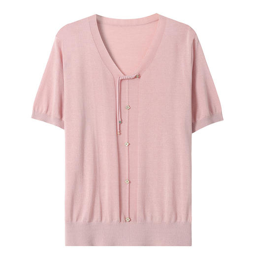 中式天丝针织衫V领冰丝短袖t恤CC-5001 商品图4