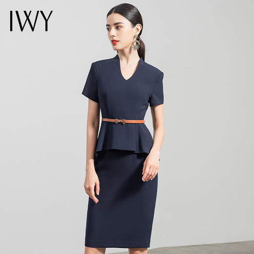 IWY/高端藏青职业装女装套装夏季时尚气质短袖正装ol连衣裙售楼部Q390 商品图4