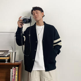 徐太浪美式高级感拼色V领夹克男秋季2024新款大码男装单排扣外套