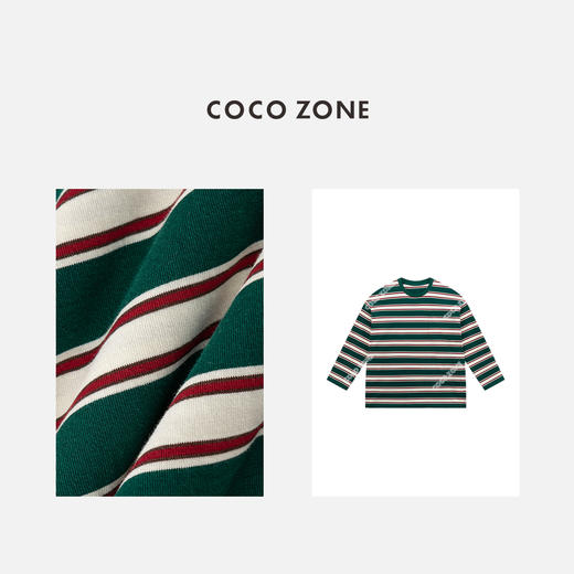 COCO ZONE 100棉条纹撞色长袖T恤休闲圆领上衣CC2B1228 商品图2